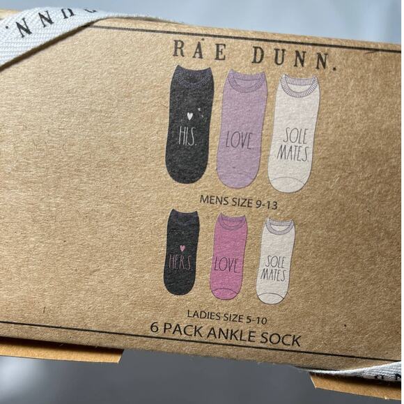 Rae Dunn 6 Pack Multicolor Ankle Socks His Hers Love Soul Mate M 9-13 L 5-10 - Picture 5 of 10